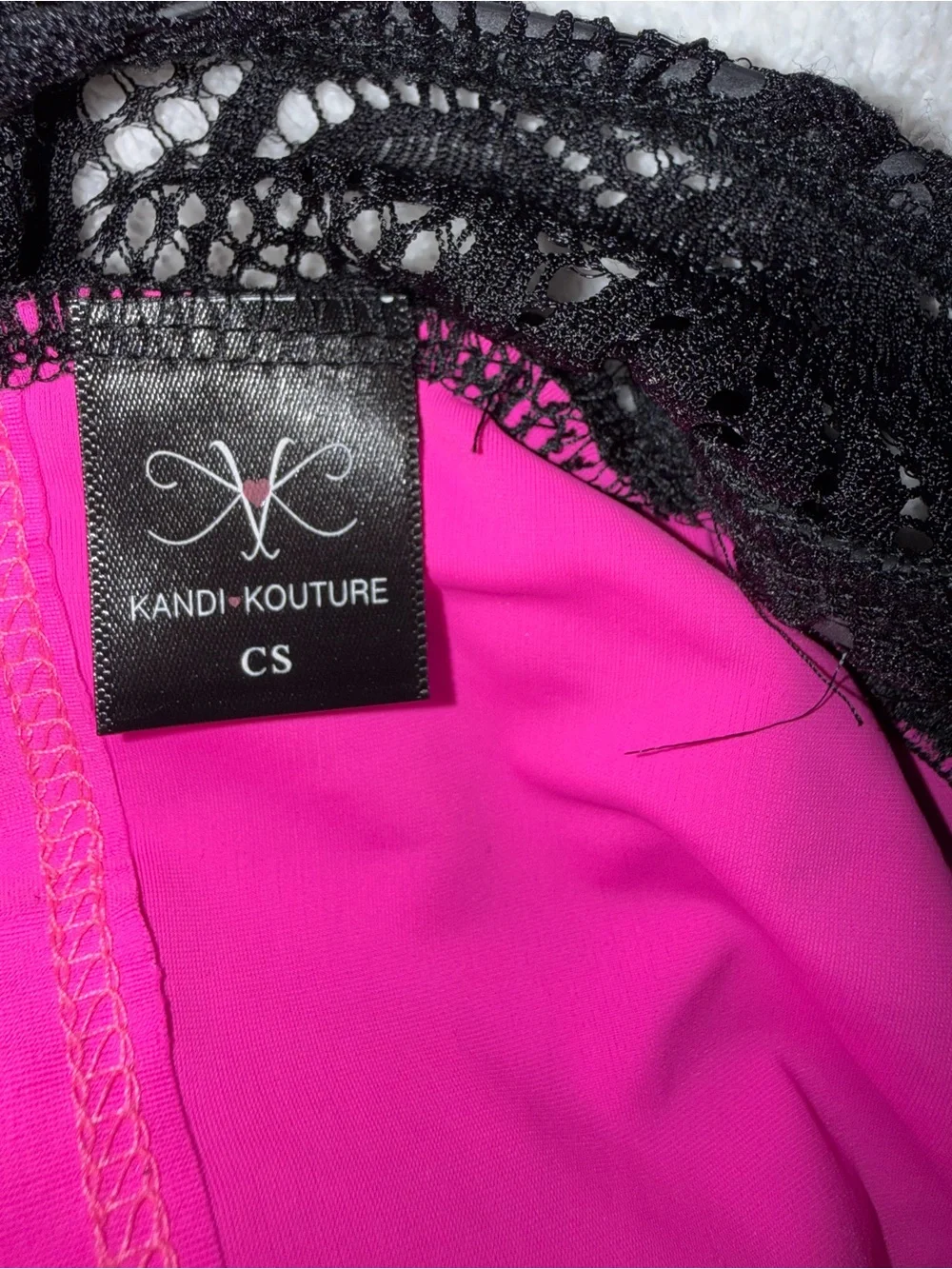 Kandi Kouture Hot Pink  Lace Leotard  with Black Mesh. Size Child Small (4/5)